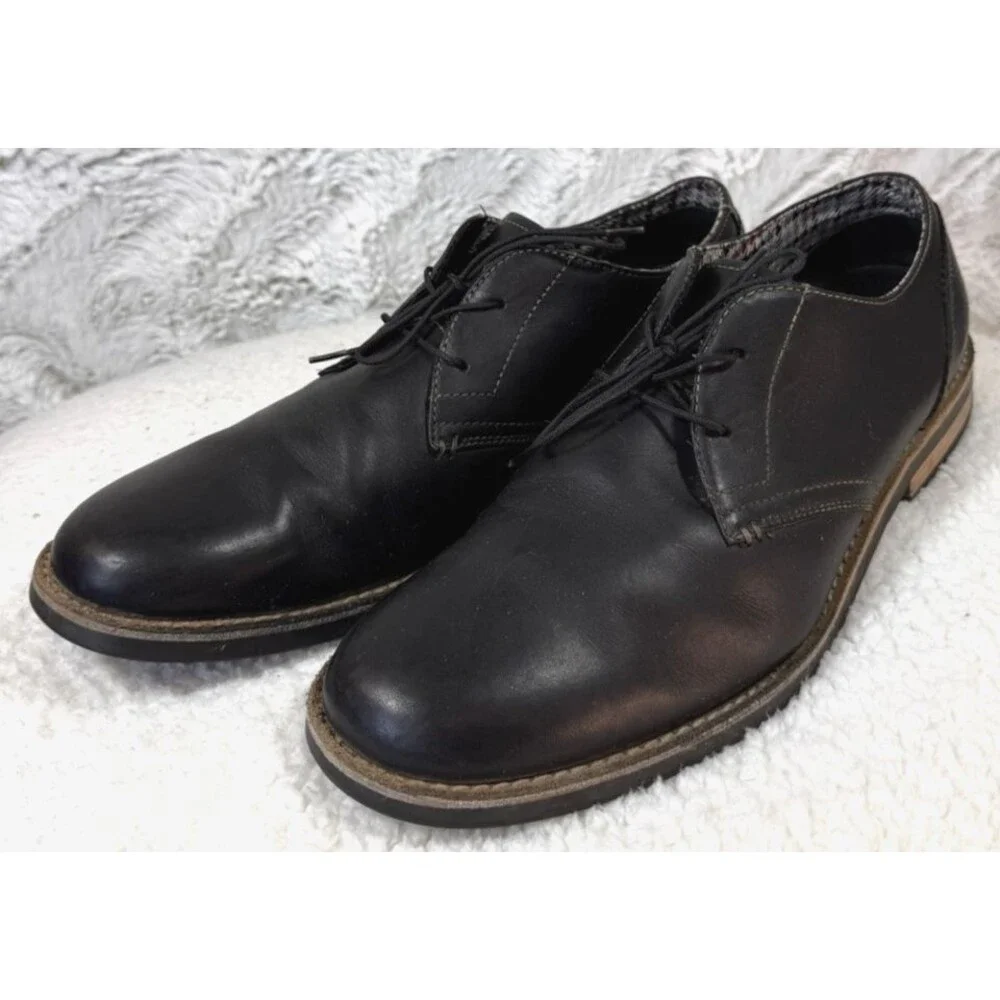 Original Penguin Black Dark Brown Leather Loafers Oxfords‎ Men's 12